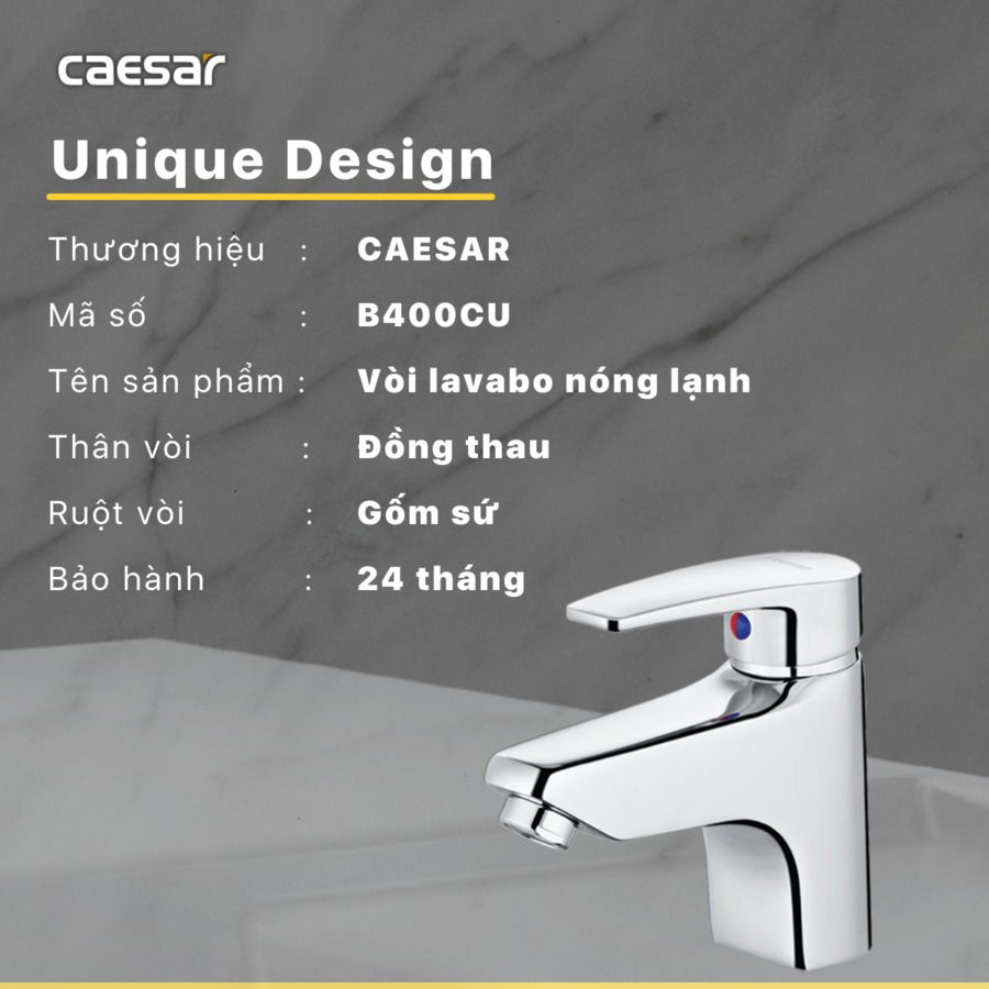 Vòi chậu lavabo nóng lạnh Caesar B400CU