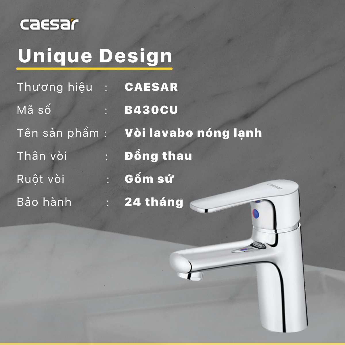 Vòi chậu lavabo nóng lạnh Caesar B430CU