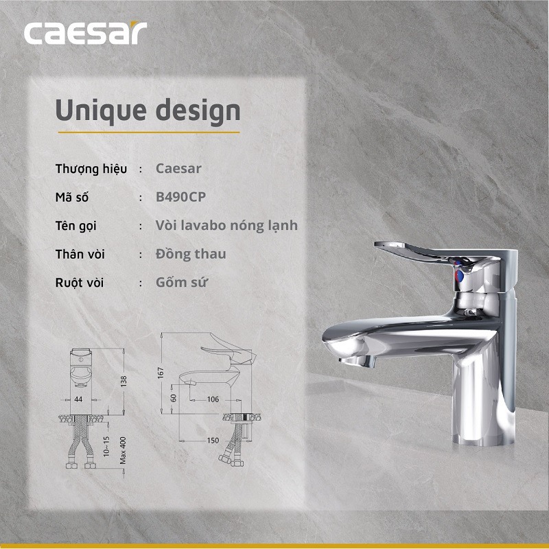 Vòi chậu lavabo nóng lạnh Caesar B490CP / B490CU