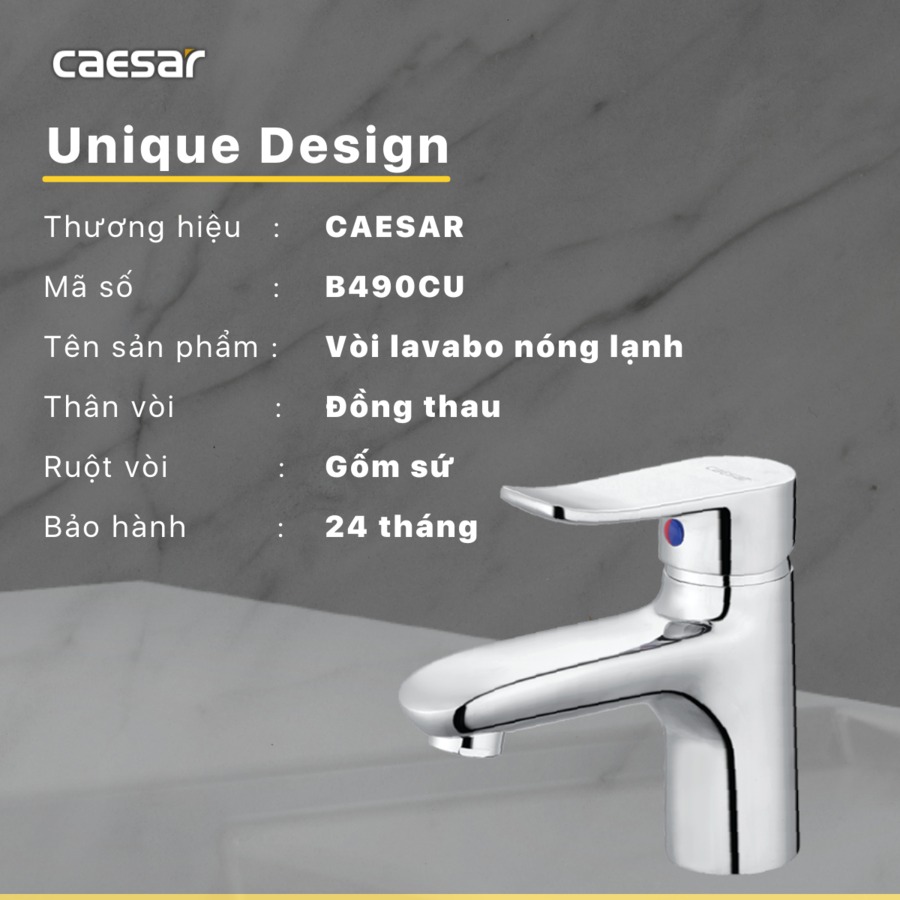 Vòi chậu lavabo nóng lạnh Caesar B490CP / B490CU