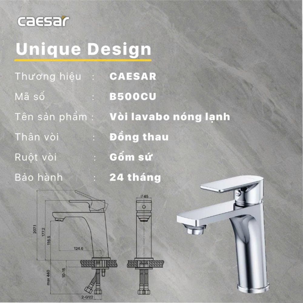 Vòi chậu lavabo nóng lạnh Caesar B500CU