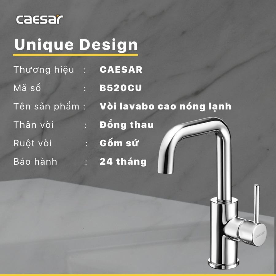 Vòi chậu lavabo nóng lạnh Caesar B520CU