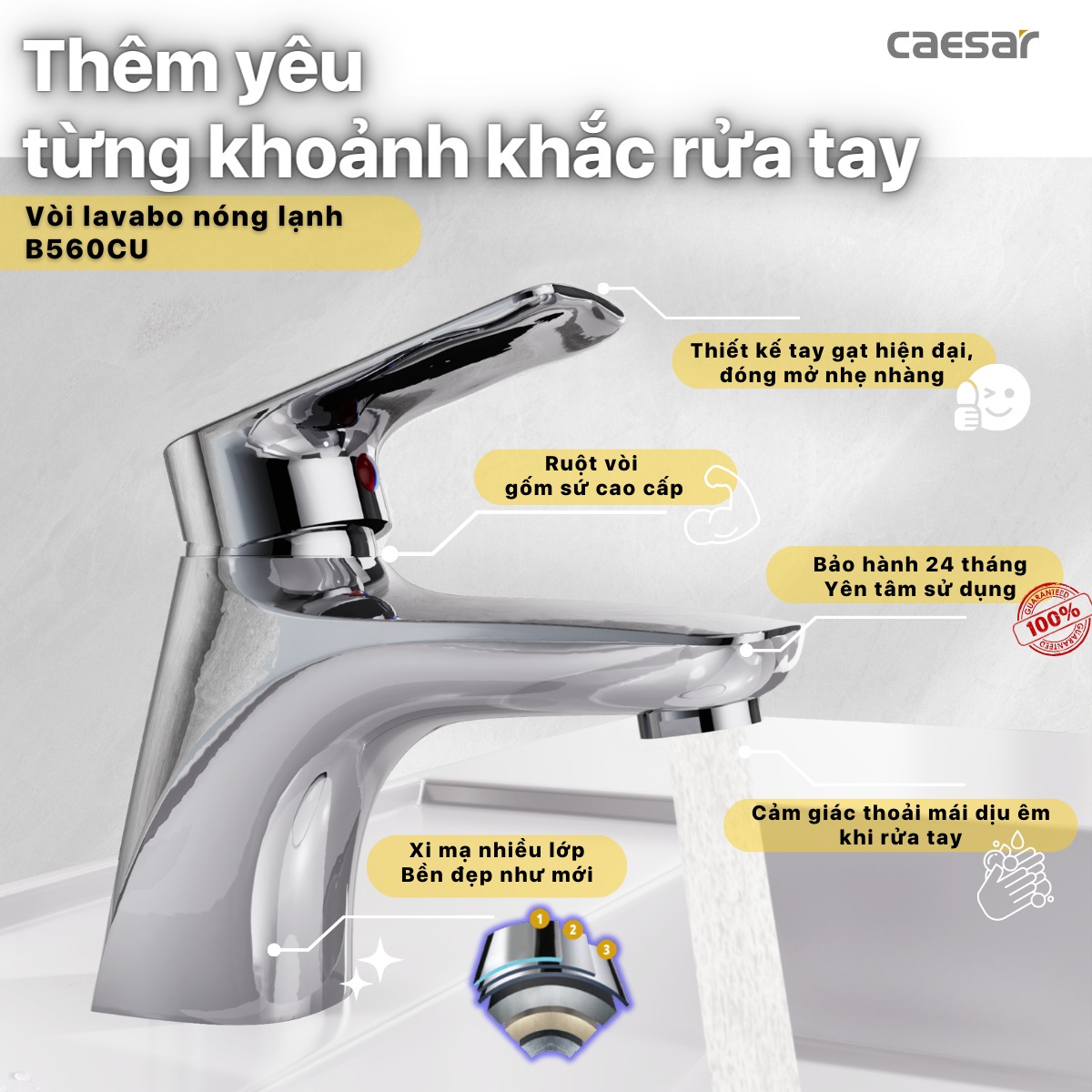 Vòi chậu lavabo nóng lạnh Caesar B560CU
