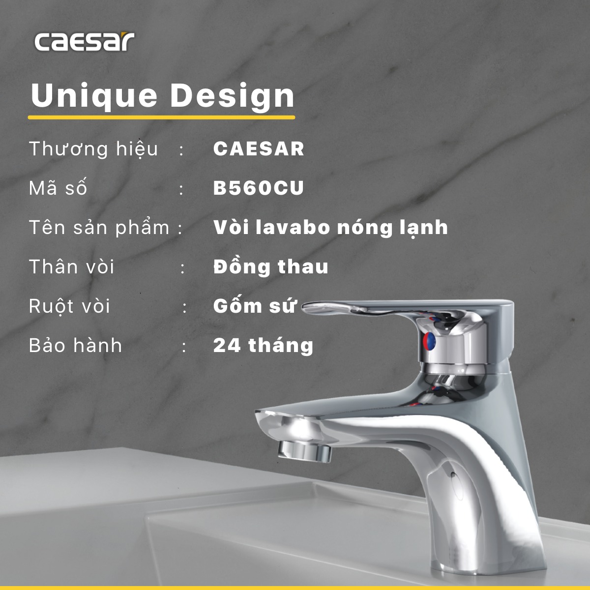Vòi chậu lavabo nóng lạnh Caesar B560CU
