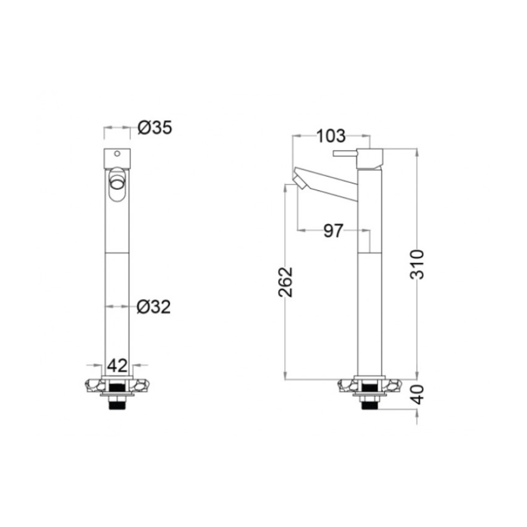 Bản vẽ kỹ thuật vòi lavabo nóng lạnh CAESAR bộ xả nhấn BT041CU