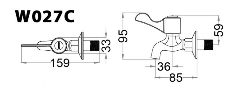 Bản vẽ kỹ thuật Vòi Caesar W027C gắn tường lạnh 
