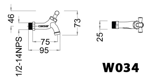 Bản vẽ kỹ thuật vòi gắn tường Caesar W034-1