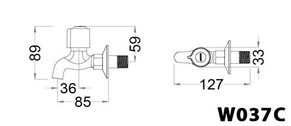 Bản vẽ kỹ thuật Vòi xả Lạnh Gắn Tường Caesar WP037C