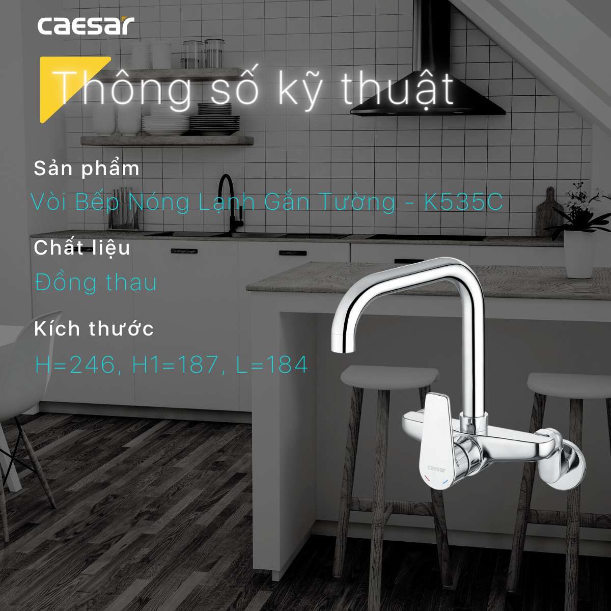 Vòi bếp nóng lạnh gắn tường Caesar K535C