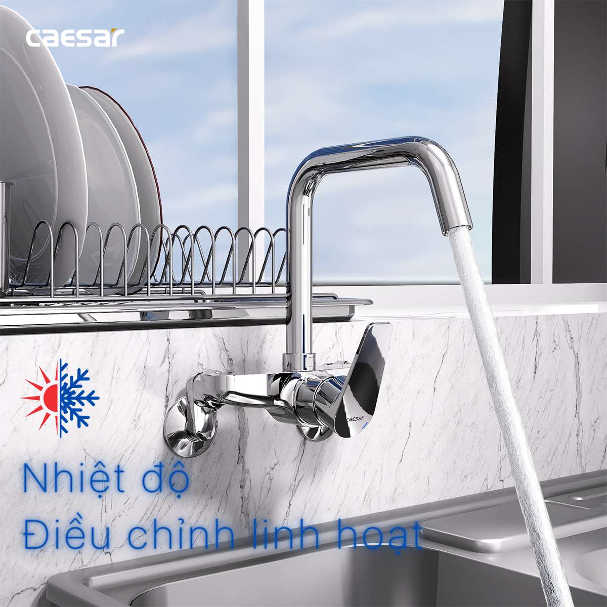Vòi bếp nóng lạnh gắn tường Caesar K535C