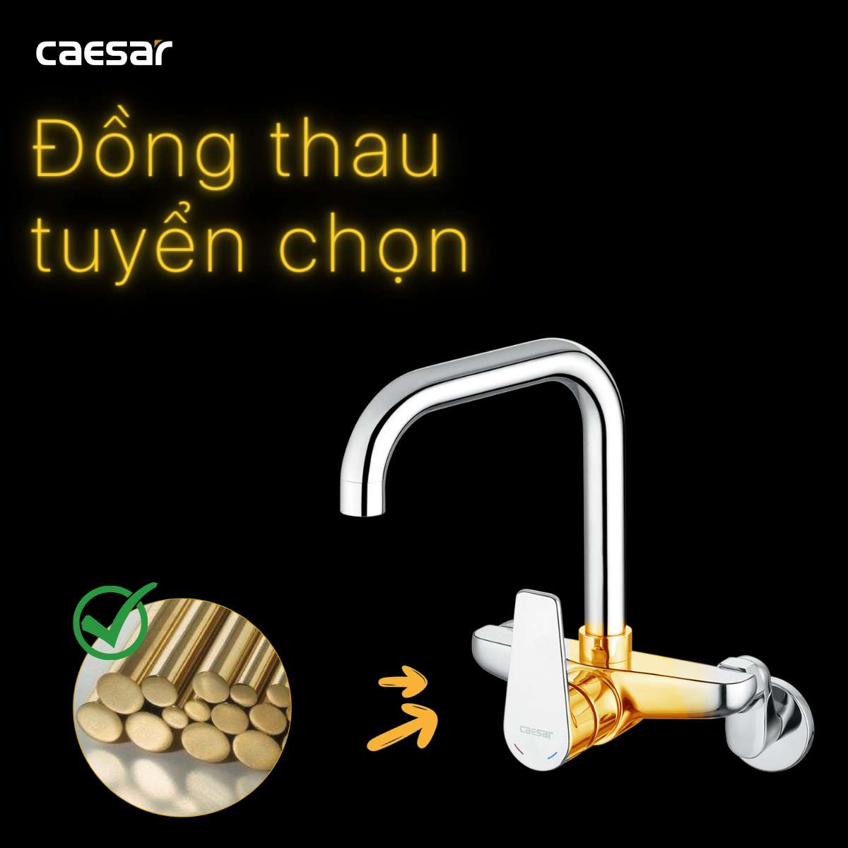 Vòi bếp nóng lạnh gắn tường Caesar K535C