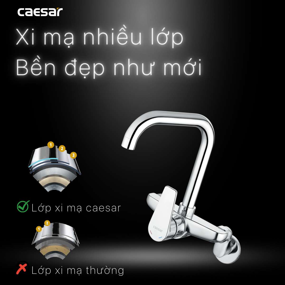 Vòi bếp nóng lạnh gắn tường Caesar K535C