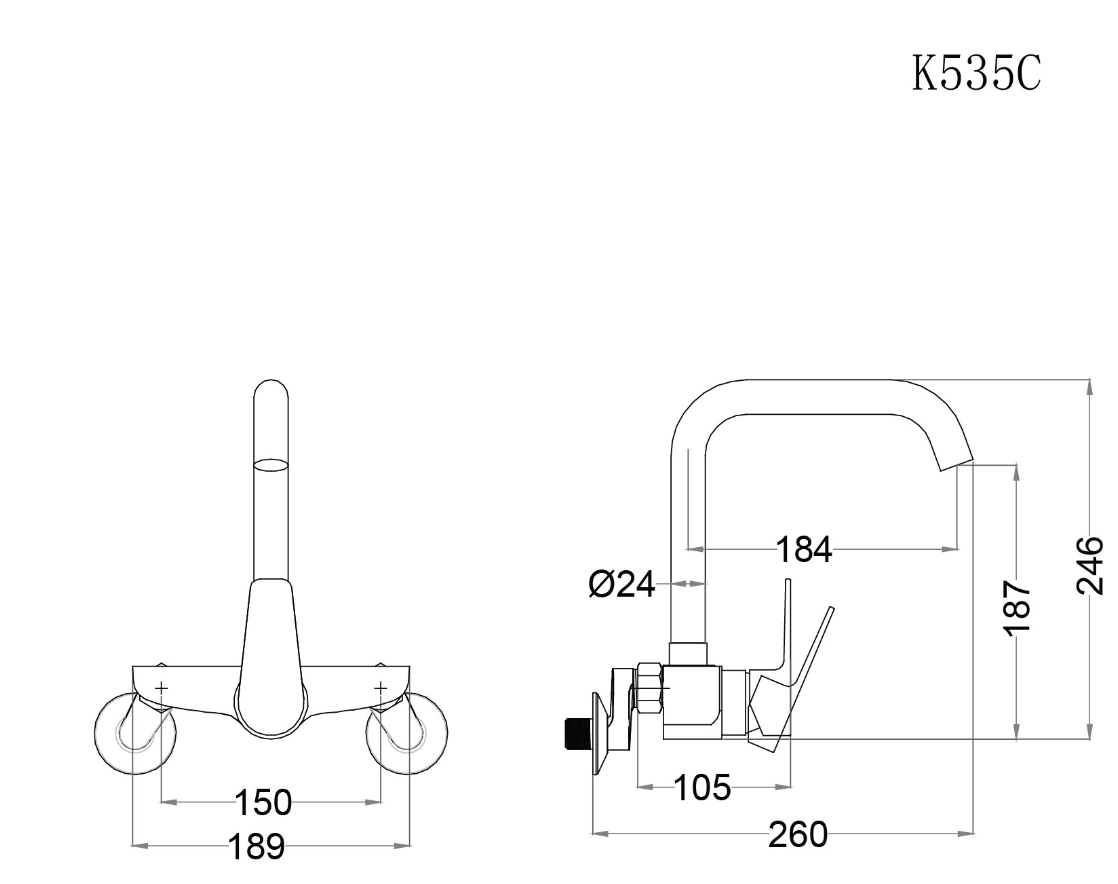 Vòi bếp nóng lạnh gắn tường Caesar K535C