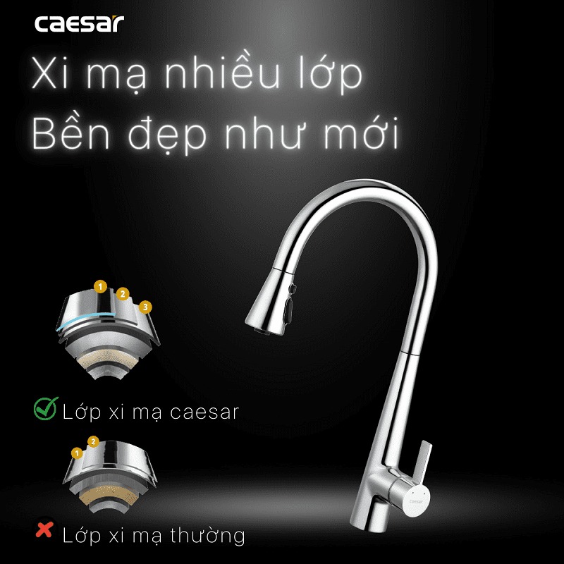Vòi bếp dây rút nóng lạnh Caesar K905C