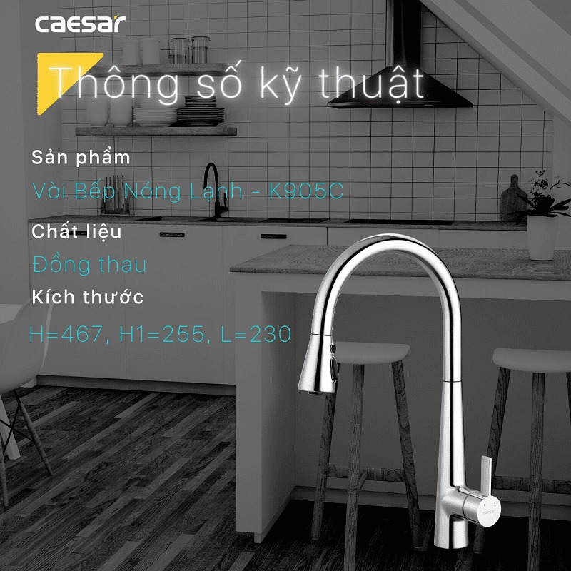 Vòi bếp dây rút nóng lạnh Caesar K905C