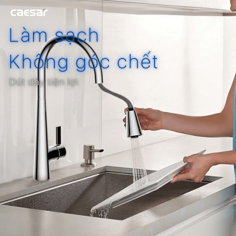 Vòi bếp dây rút nóng lạnh Caesar K905C