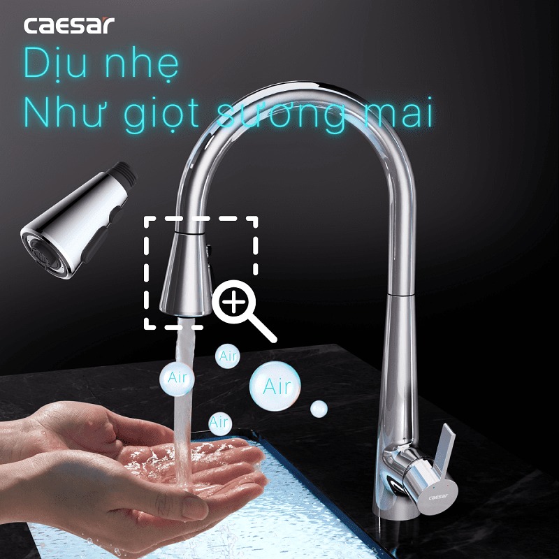 Vòi bếp dây rút nóng lạnh Caesar K905C