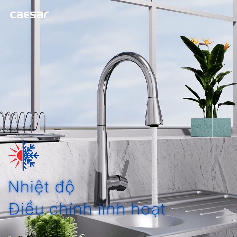Vòi bếp dây rút nóng lạnh Caesar K905C