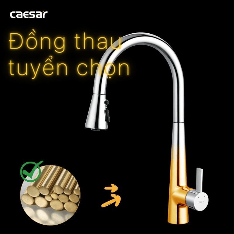Vòi bếp dây rút nóng lạnh Caesar K905C