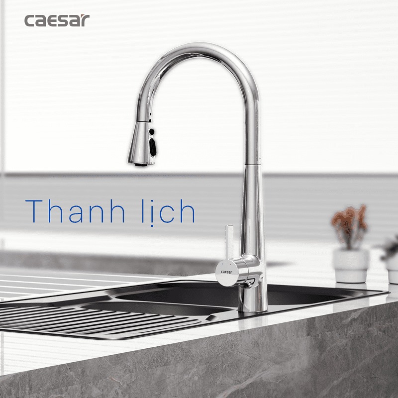 Vòi bếp dây rút nóng lạnh Caesar K905C