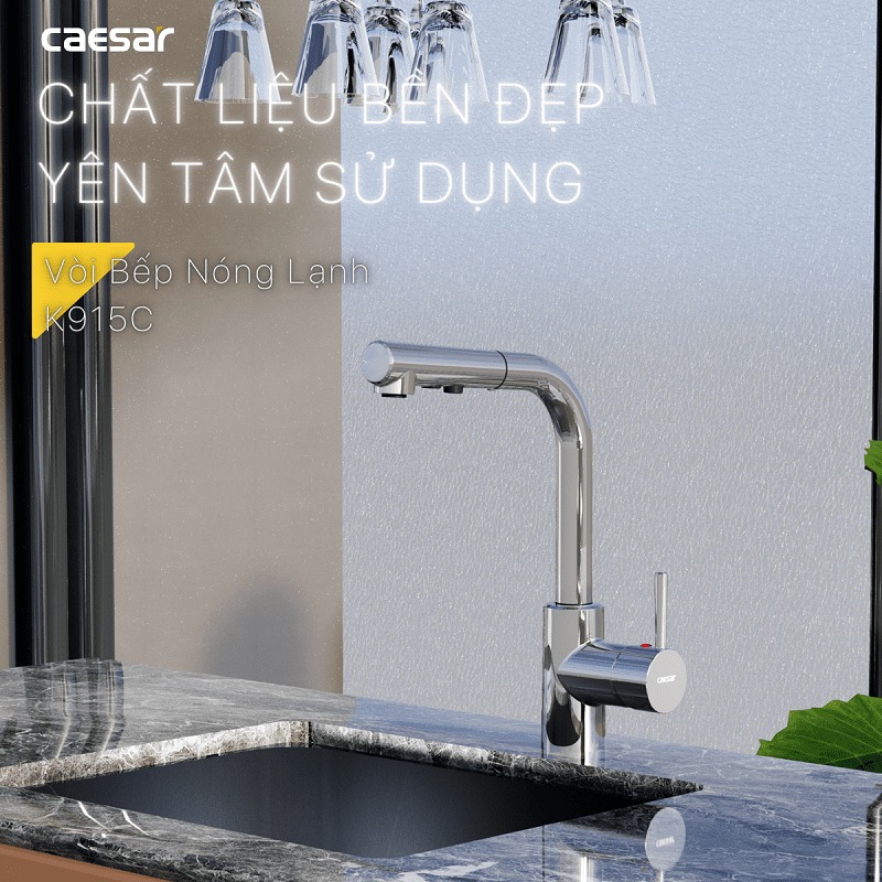 Vòi bếp dây rút nóng lạnh Caesar K915C