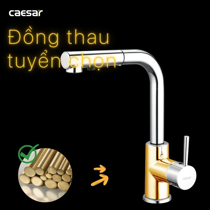 Vòi bếp dây rút nóng lạnh Caesar K915C