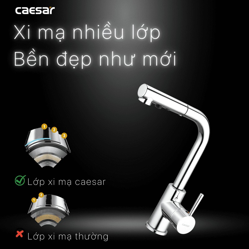 Vòi bếp dây rút nóng lạnh Caesar K915C