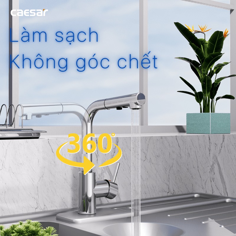 Vòi bếp dây rút nóng lạnh Caesar K915C