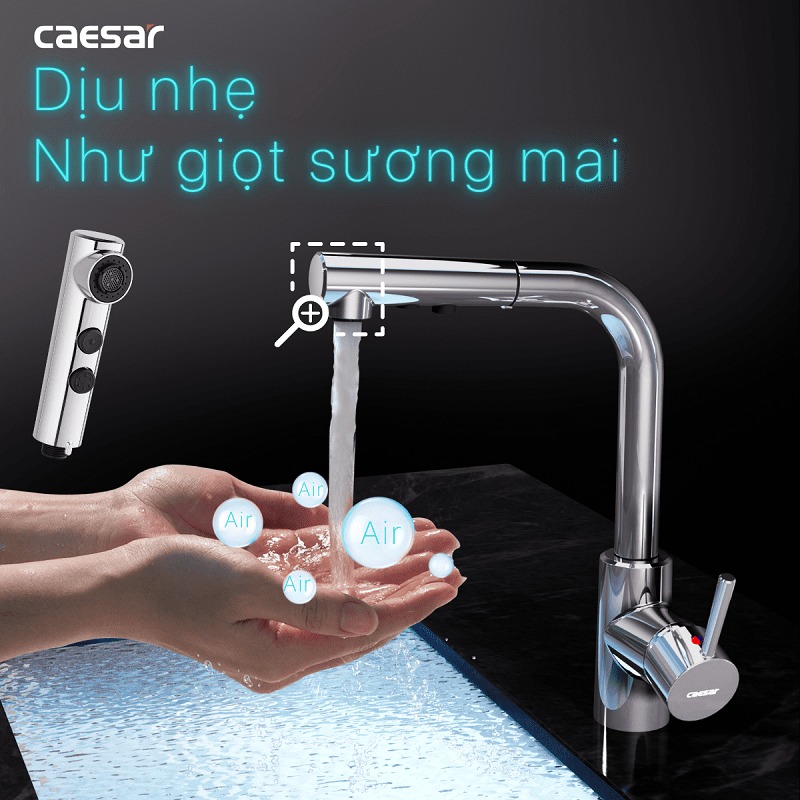 Vòi bếp dây rút nóng lạnh Caesar K915C