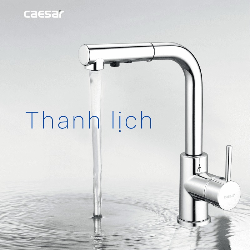 Vòi bếp dây rút nóng lạnh Caesar K915C
