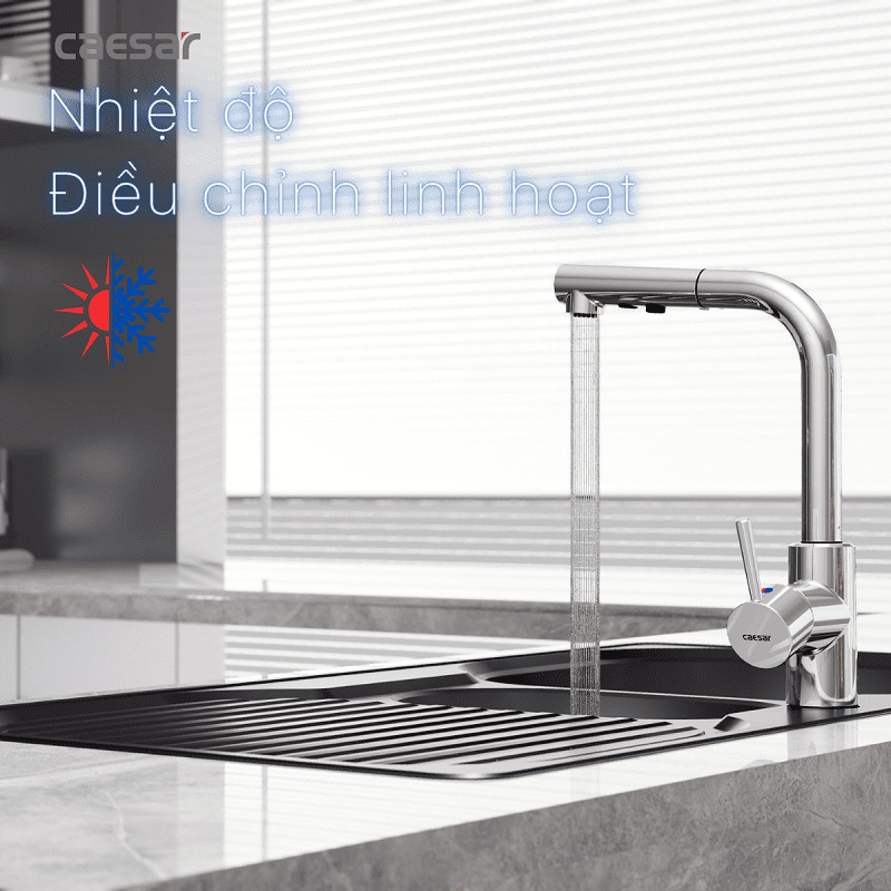 Vòi bếp dây rút nóng lạnh Caesar K915C