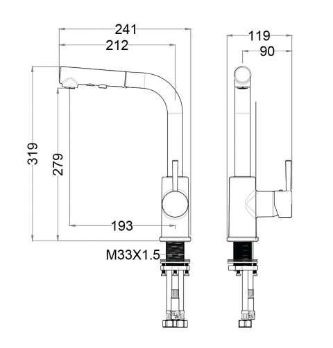 Vòi bếp dây rút nóng lạnh Caesar K915C