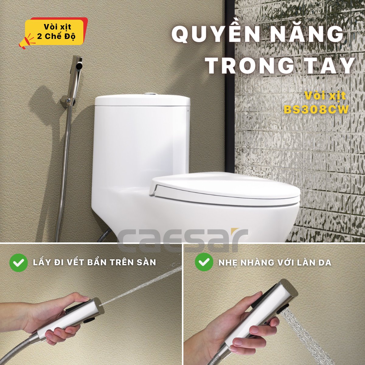 Vòi xịt vệ sinh Caesar BS307CW
