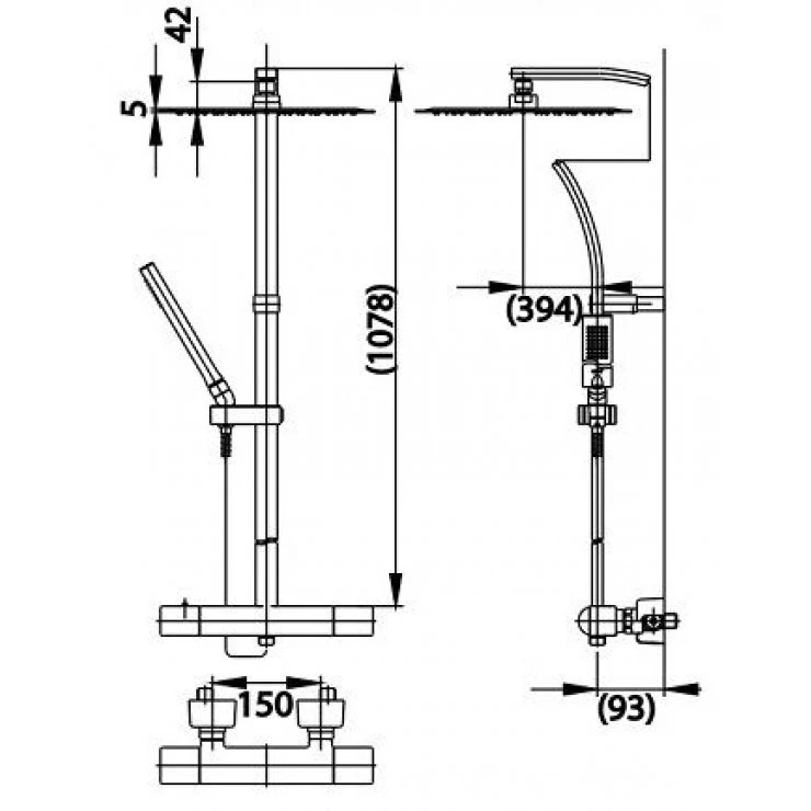 Bộ sen cây COTTO CT2042W nhiệt độ nóng lạnh bát vuông Enrico