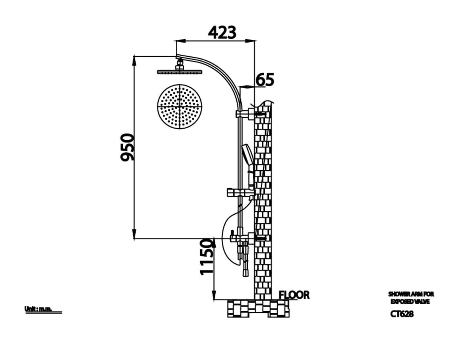 Bản vẽ kỹ thuật vòi sen cây tắm đứng nóng lạnh COTTO CT628