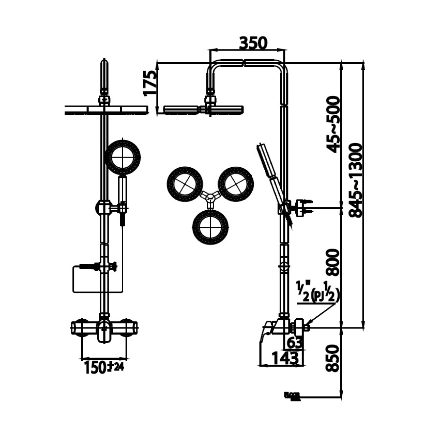 Bộ sen cây COTTO CT2071W nóng lạnh 3 vòng tròn