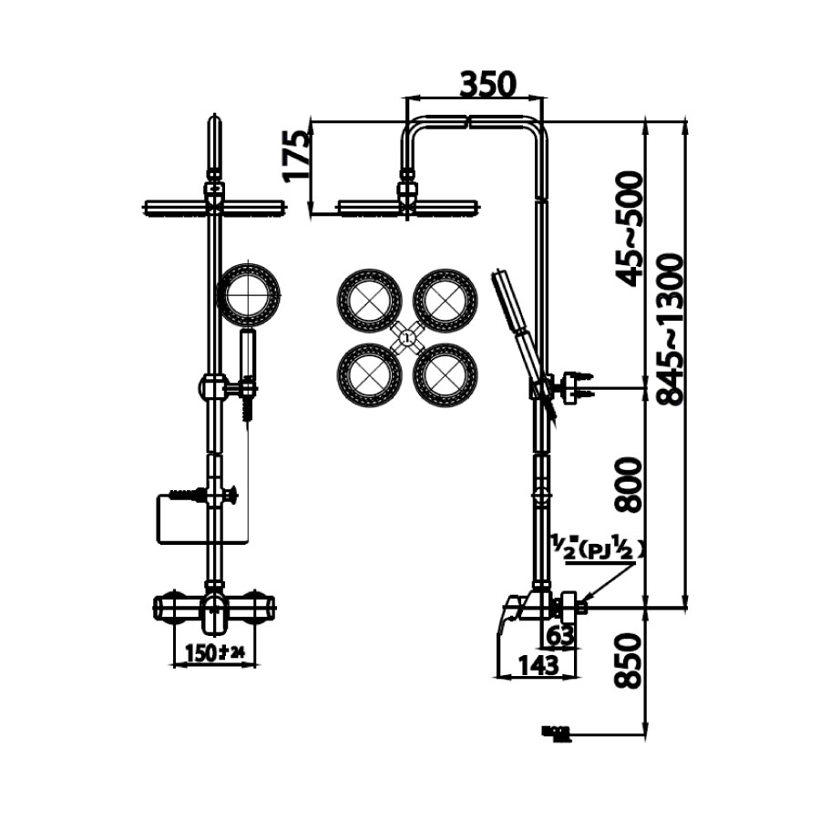 Bộ sen cây COTTO CT2072W nóng lạnh 4 vòng tròn