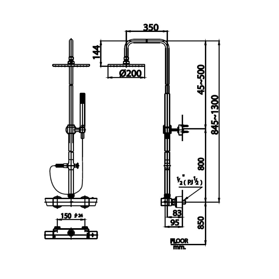 Bộ sen cây COTTO CT2085W nhiệt độ nóng lạnh bát vuông Square