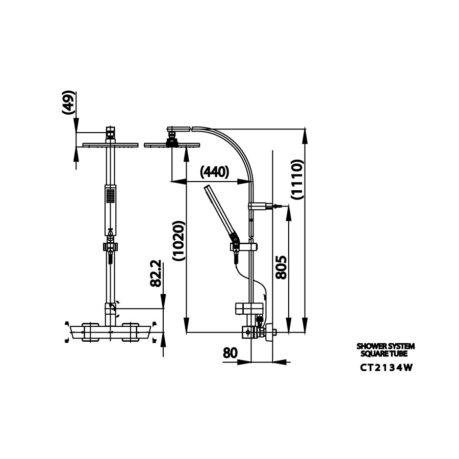 Bộ sen cây COTTO CT2134W nhiệt độ nóng lạnh bát vuông Square