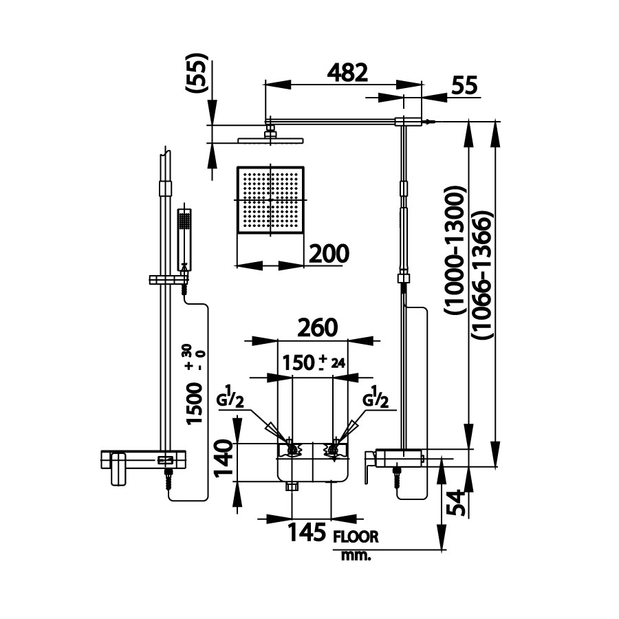 Bộ sen cây COTTO CT2241W nóng lạnh bát vuông
