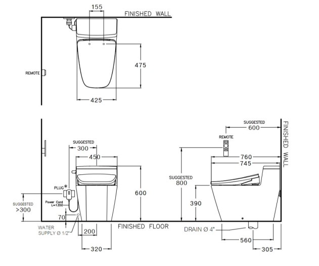 Bồn cầu 1 khối nắp điện tử COTTO C101927(CV9) Hercules Curve