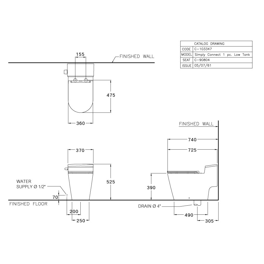 Bồn cầu 1 khối COTTO C103347 nắp êm dòng Simply Connect