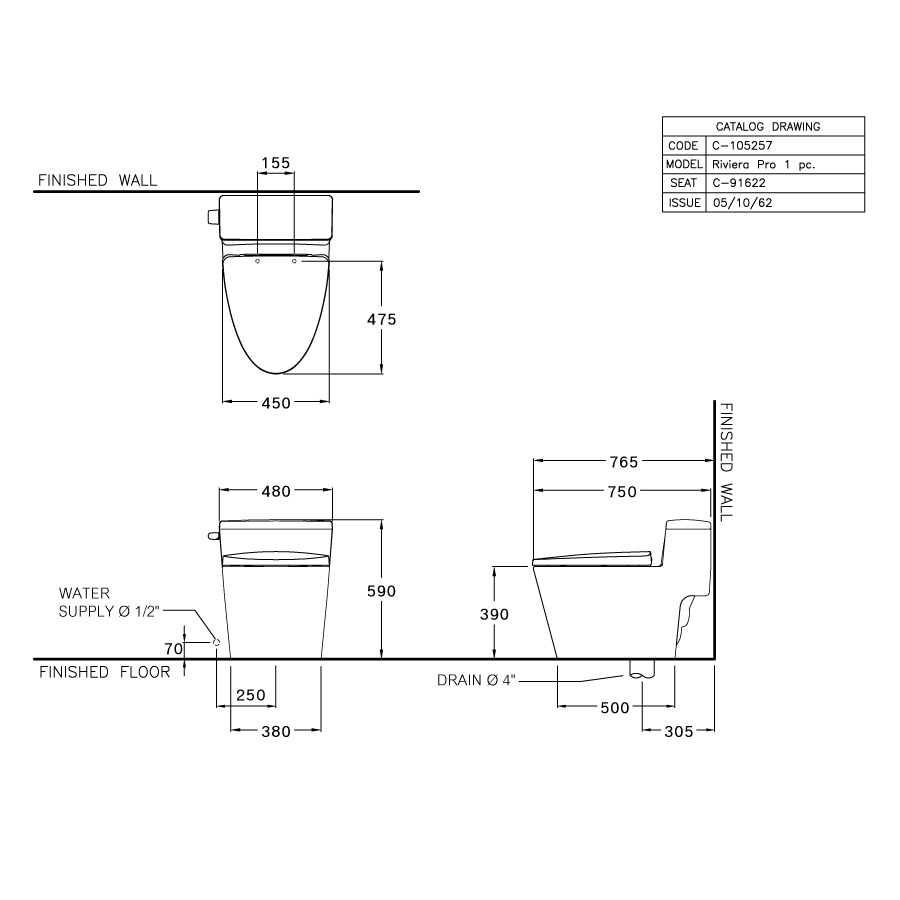 Bồn cầu 1 khối COTTO C105257 nắp êm dòng Riviera Pro