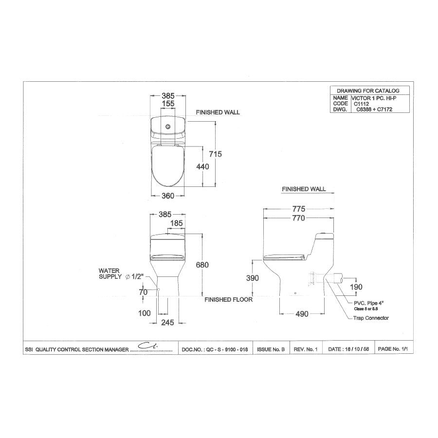 Bồn cầu 1 khối COTTO C1112 nắp đóng êm Victor