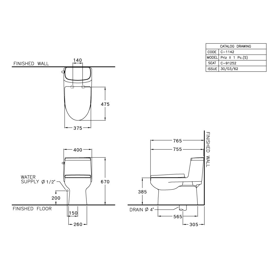 Bồn cầu 1 khối COTTO C1142 nắp êm dòng Priz II