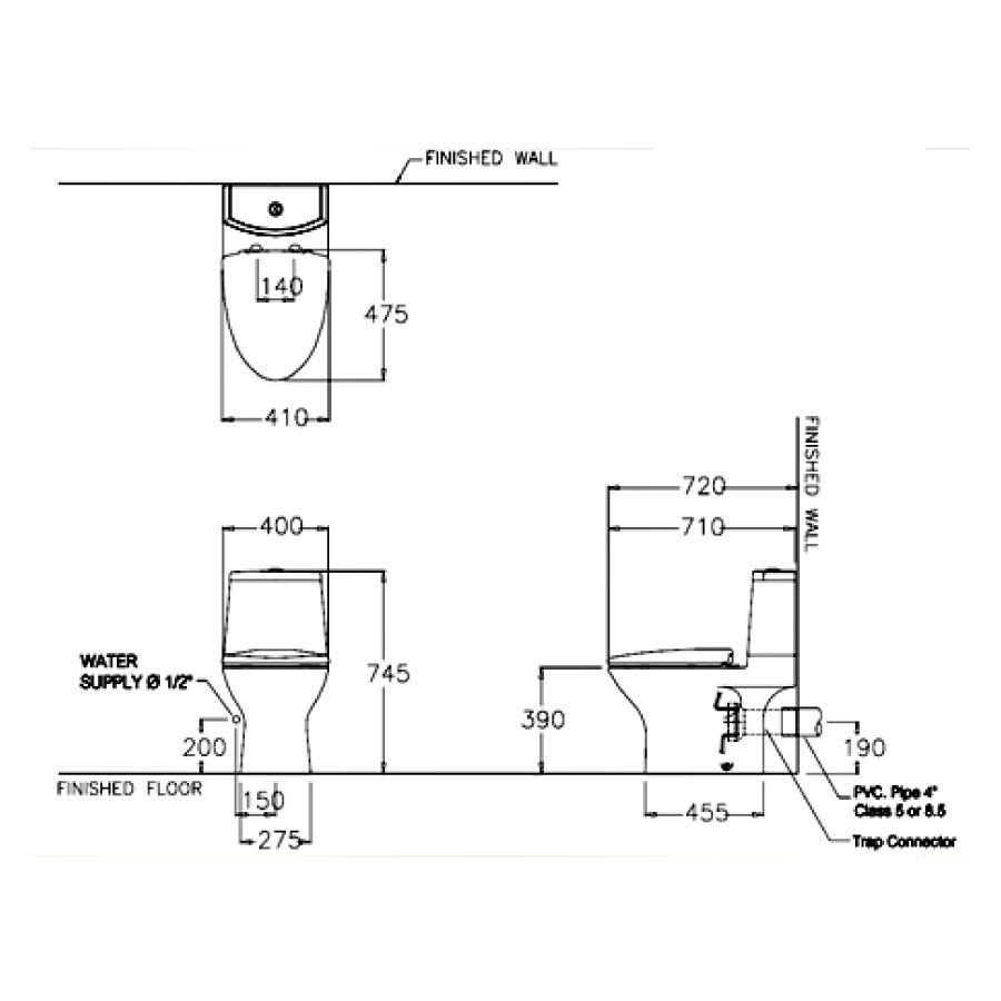 Bồn cầu 2 khối COTTO C12367 nắp đóng êm Chloe