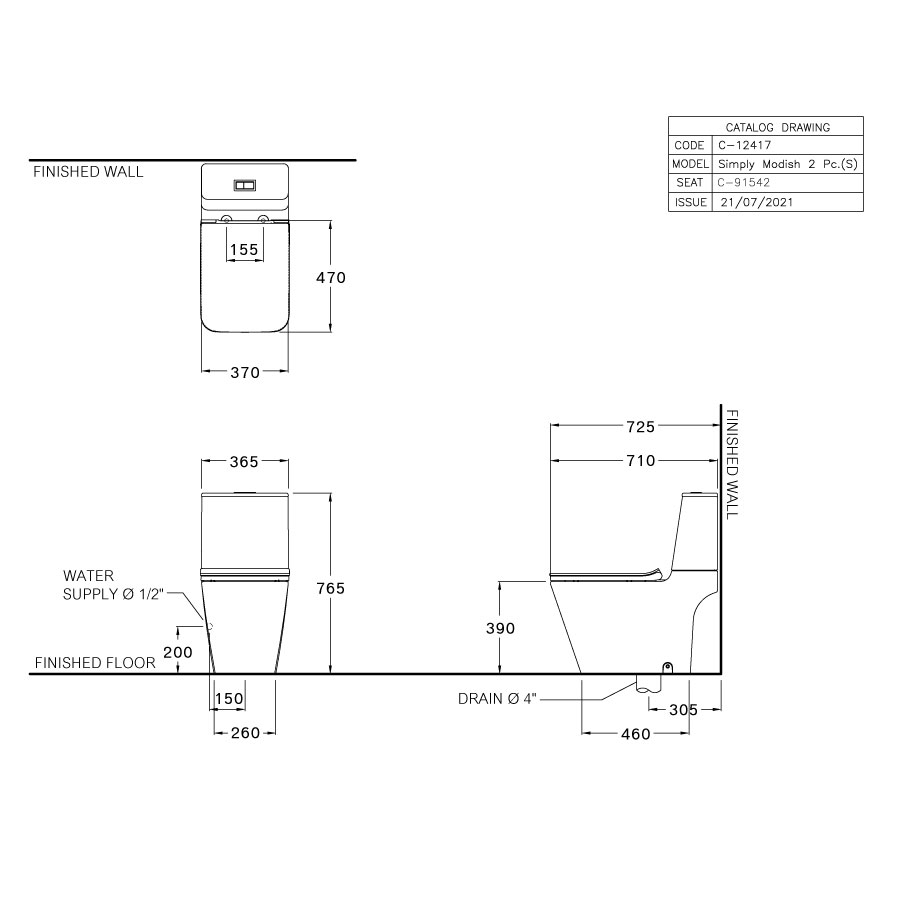 Bồn cầu 2 khối COTTO C12417 nắp êm dòng Simply Modish