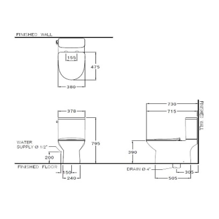 Bồn cầu 2 khối COTTO C126217 nắp đóng êm Mood