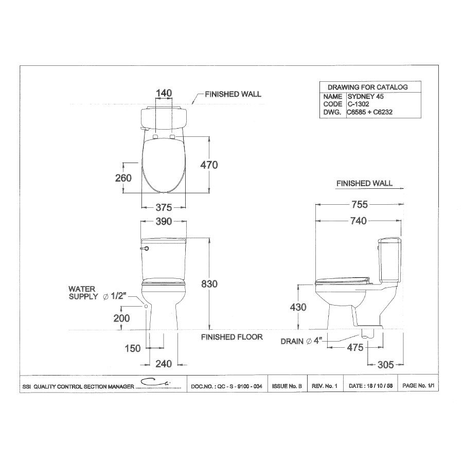 Bồn cầu 2 khối COTTO C1302 nắp đóng êm Sydney 45