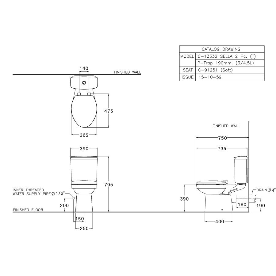 Bồn cầu 2 khối COTTO C13332 nắp đóng êm Sella